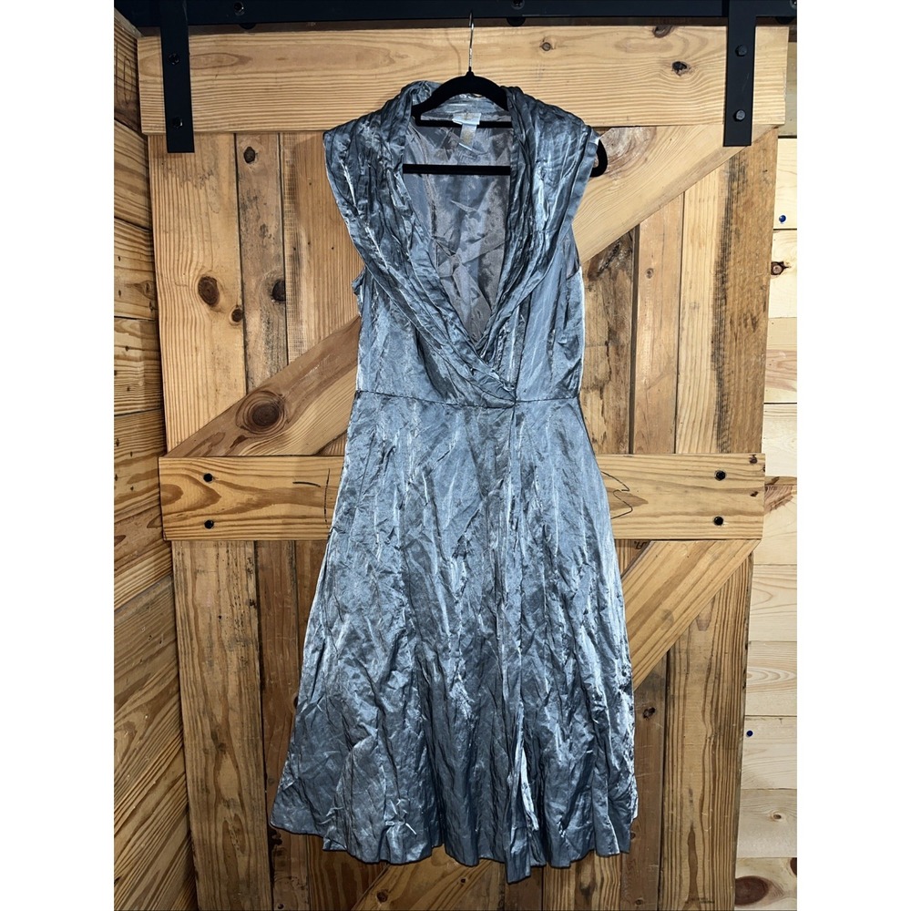 Tracy Reese Dress Size 8 Textural Crinkled Fabric Metallic Sleeveless‎ V-Neck